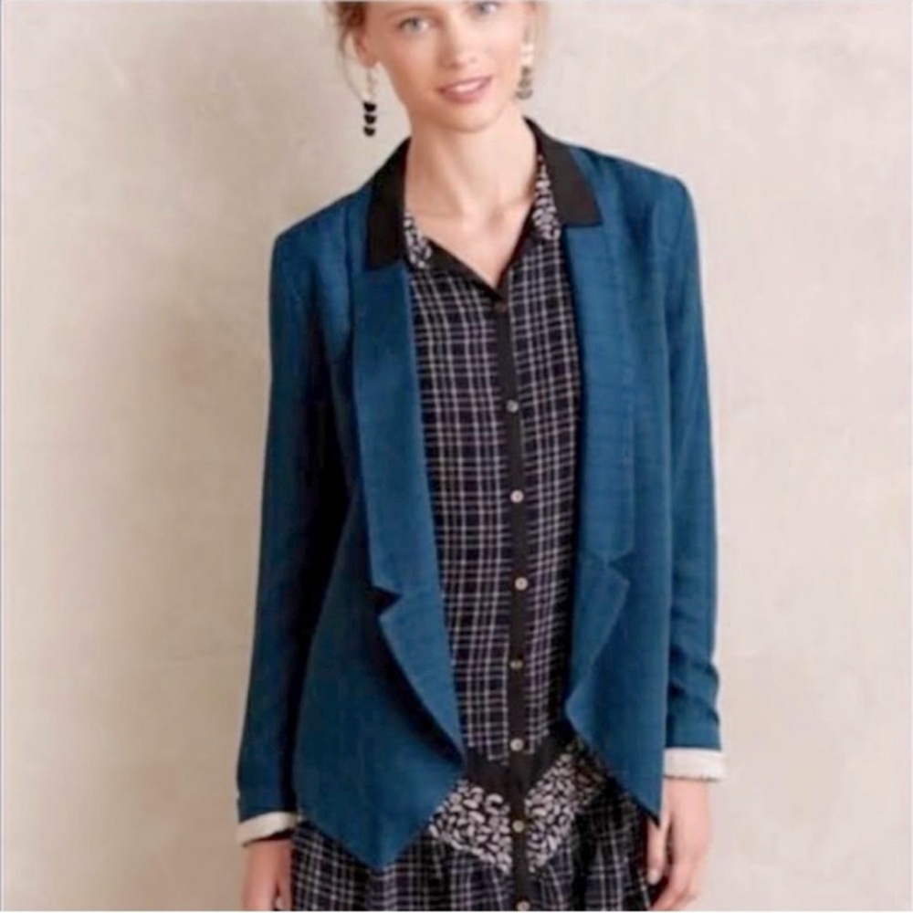 Anthropologie Cartonnier Camello Alpaca Drape Blazer in Teal sz Large